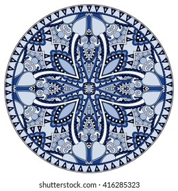 decorative design of circle dish template, round geometric pattern, vector illustration