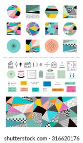 Decorative design collection. Creative backgrounds with icons and scrapbook elements. Wedding, anniversary, birthday, Valentin's day, party invitations. Vector. Gradients free. Isolated.