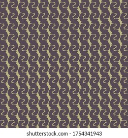 Decorative design with curved abstract signs tied in a vertical chain. Pattern in light green and purple. Wallpaper pattern.