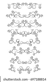 Decorative design divider elements for frames and books. Set of curls and scrolls. Elegant swirl vector illustration. 