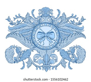 Decorative design element baroque blue color.Vintage floral  victorian ornamental.Vector illustration.