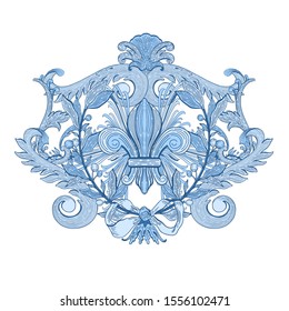 Decorative design element baroque blue color.Vintage floral  victorian ornamental.Vector illustration.