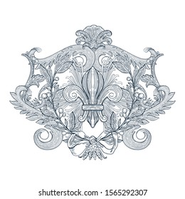 Decorative design element baroque blue color.Vintage floral victorian ornamental.Vector illustration.