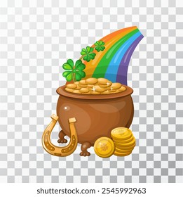 Elemento de diseño decorativo para el día
Caldero de San Patricio con oro y un arco iris. Dibujo a mano. Aislar sobre un fondo blanco. Ilustración vectorial.