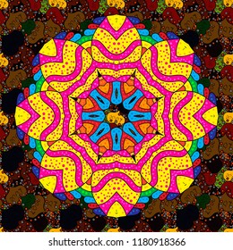 Decorative design element filigree calligraphy. Vector illustration. Retro pattern antique style acanthus. Vintage baroque mandala ornament on black, yellow and magenta colors.
