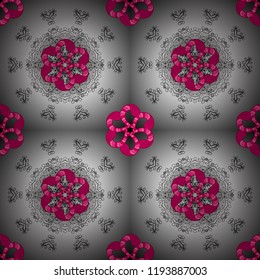 Decorative design element filigree calligraphy. Vintage baroque mandala ornament on gray, neutral and magenta colors. Vector illustration. Retro pattern antique style acanthus.