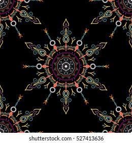 Decorative design element filigree calligraphy. Vector illustration. Blue, neutral and orange vintage baroque ornament. Retro seamless pattern antique style acanthus.