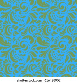 Decorative design element filigree calligraphy. Retro seamless pattern antique style acanthus. Vector illustration. Blue and green vintage baroque ornament.