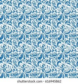 Decorative design element filigree calligraphy. Retro seamless pattern antique style acanthus. Vector illustration. Blue vintage baroque ornament.