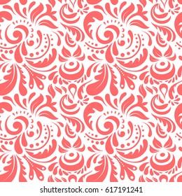 Decorative design element filigree calligraphy. Vector illustration. Pink vintage baroque ornament. Retro seamless pattern antique style acanthus.