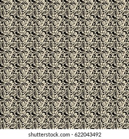 Decorative design element filigree calligraphy. Beige and black vintage baroque ornament. Retro seamless pattern antique style acanthus. Vector illustration.