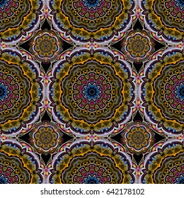 Decorative design element filigree calligraphy. Vector illustration. Blue and yellow vintage baroque ornament. Retro seamless pattern antique style acanthus.