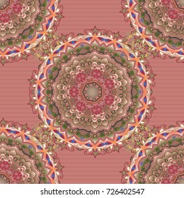Decorative design element filigree calligraphy. Retro seamless pattern antique style acanthus. Vector illustration. Gray, green and orange vintage baroque ornament.