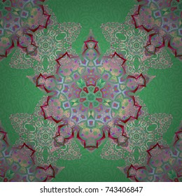 Decorative design element filigree calligraphy. Retro seamless pattern antique style acanthus. Vector illustration. Green and pink vintage baroque ornament.