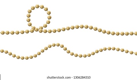 Decorative design element golden bead. Gold beads on a white background. Vector illustration EPS10