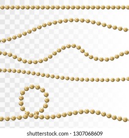 Decorative design element golden bead. Gold beads on a transparent background. Vector illustration EPS10
