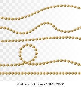 Decorative design element golden bead. Gold beads on a transparent background. Vector illustration EPS10
