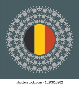 Decorative design element. Pattern with crown and royal lily. Circular ornamental symbol. Flag of the Belgium