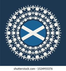 Decorative design element. Pattern with crown and royal lily. Circular ornamental symbol. Flag of the Scotland