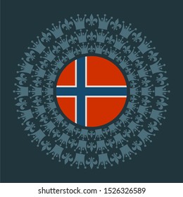 Decorative design element. Pattern with crown and royal lily. Circular ornamental symbol. Flag of the Norway
