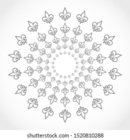 Decorative design element. Pattern with royal lily. Circular ornamental symbol.