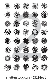 decorative design element series (flowers, stars, suns), created by rotation of the digit 2, using various typefaces; vector illustration - scalable and editable.