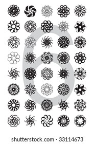 decorative design element series (flowers, stars, suns), created by rotation of the digit 6, using various typefaces; vector illustration - scalable and editable.