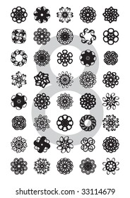 decorative design element series (flowers, stars, suns), created by rotation of the digit 8, using various typefaces; vector illustration - scalable and editable.