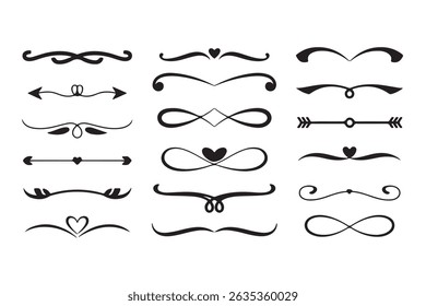 Decorative design elements collection in elegant black color for graphic design and branding projects