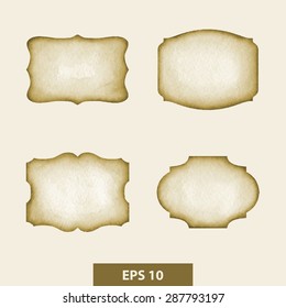 Decorative design elements: frames, banners. Watercolor illustration. Vector