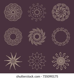 Decorative design elements set. Patterns with geometric ornaments. Circular ornamental mandala symbols. Islam, Arabic and Indian motifs.