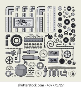 Decorative design elements in style the steam punk. Big vector set.