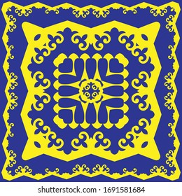 Decorative design with ethnic element for decoration and your design. Kyrgyz; Kazakh; Uzbek ornaments; symmetry texture. Print for shawl and carpet; tile. Square desinge element. Vector.
