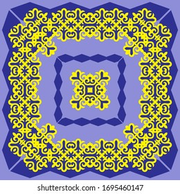 Decorative design with ethnic element for decoration and your design. Kyrgyz; Kazakh; Uzbek ornaments; symmetry texture. Print for shawl and carpet; tile. Square desinge element. Vector.
