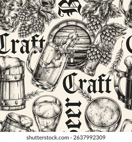 Decorative design featuring craft beer elements such as hops barrel and glasses highlighting the artistry and passion behind brewing during a festive celebration.