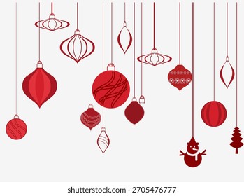 Un diseño decorativo que presenta un denso grupo de varias Formas y tamaños de adornos y campanas de Navidades colgantes rojas y blancas, creando un fondo festivo o un diseño de Anuncio de Vertical.
