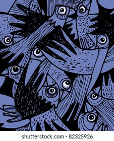 Decorative design. A flock of frightened crows.