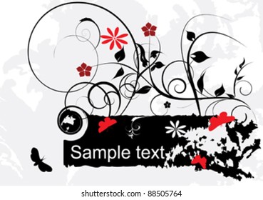 decorative design with flowers and butterfly