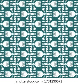 Decorative design with geometric and floral elements. Blanket or rug with a traditional motif in blue and white.