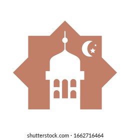 decorative design of islamic mosque and moon icon over white background, silhouette style, vector illustration