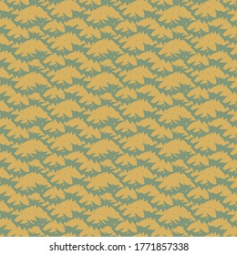 Decorative design made of ruffled wavy stripes. Camouflage textile pattern in shades of blue and ocher. Wallpaper texture.