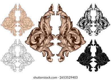Decorative design set featuring flourish borders, corner elements, and frames, ideal for invitations, menus, and page embellishments. Perfect for enhancing layouts with elegant vector details.