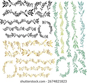 Conjunto de design decorativo com bordas florescidas, ilustração de vetor de canto. Bom para banner, cartaz, cartão de mensagem, cartão de festa, convite, modelo, publicidade, campanha e mídia social.
