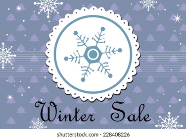 Decorative design with snowflake elements and the text winter sale written with black letters