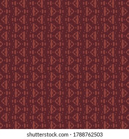 Decorative design with wavy stripes, zigzags or simple signs and symbols in alternative positions. Pattern in burgundy red tones.