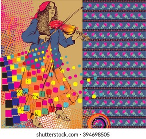 Decorative design of woman with violin