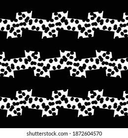Decorative detail with toothed and dotted stripes. Textile design. Modern tile pattern.