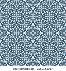 Decorative Detailed Floral Tile Pattern with Geometric Shape Repetition