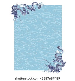 Cabezal de membrete de diámetro decorativo con dragones japoneses,