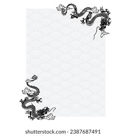 Cabezal de membrete de diámetro decorativo con dragones japoneses,